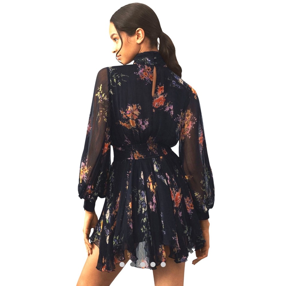 BHLDN Lior Long‎ Sleeve Turtleneck Chiffon Mini Dress Black Floral Print XXS NWT - Picture 4 of 15